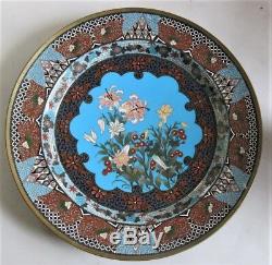 Fine MEIJI-ERA JAPANESE Cloisonne Plate with Extensive Border c. 1900 antique