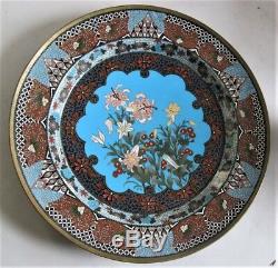 Fine MEIJI-ERA JAPANESE Cloisonne Plate with Extensive Border c. 1900 antique