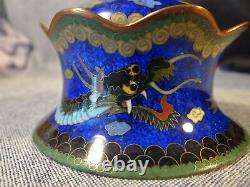 Fine Meiji Cloisonne Covered Pot, Cobalt W Dragon