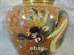 Fine Meiji Cloisonne Ginger Jar 2 Dragons + Copper Dust 12cm