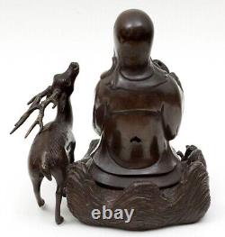 Fine Meiji Japanese Bronze Censer Fukurokuju with Deer