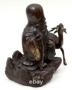 Fine Meiji Japanese Bronze Censer Fukurokuju with Deer