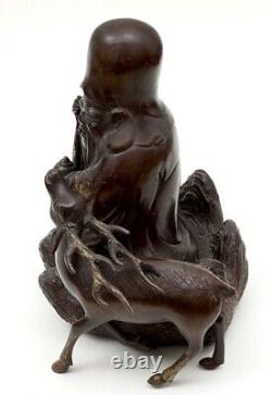 Fine Meiji Japanese Bronze Censer Fukurokuju with Deer