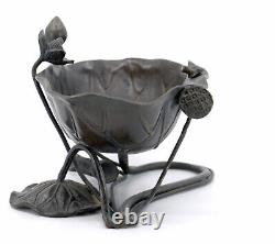 Fine Meiji Japanese Bronze Ikebana Frog Lotus Lily Pad Vessel Bowl Vase Signed