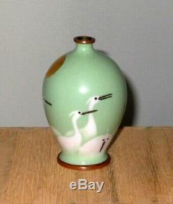 Fine Meiji Period Japanese Wireless Cloisonne Enamel Vase with Egrets Gonda