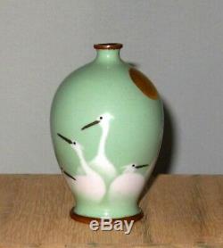 Fine Meiji Period Japanese Wireless Cloisonne Enamel Vase with Egrets Gonda