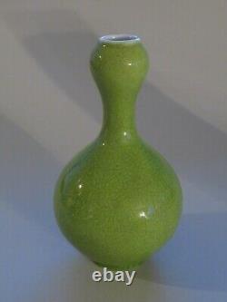 Fine Old Chinese Or Japanese Lime Green, Crackled Monochrome, Garlic Mouth Vase