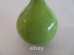 Fine Old Chinese Or Japanese Lime Green, Crackled Monochrome, Garlic Mouth Vase