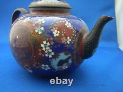Fine Old JAPANESE CLOISONNE Multi-Colored TEAPOT-Silver-Wire on Copper-Dragon