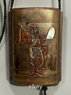 Fine Old Japan Japanese Lacquer 5 Section Inro with Buddhist Figure ca. 19-20th c