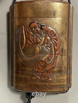 Fine Old Japan Japanese Lacquer 5 Section Inro with Buddhist Figure ca. 19-20th c