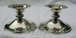 Fine Old Japanese 950 Sterling Silver Decorated Candlesticks, Signed