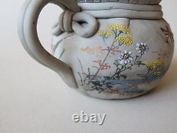 Fine Old Japanese Banko Teapot - Bag Shaped - Enameled With Birds, Flowers