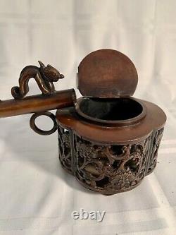 Fine Old Japanese Bronze Yatate Brush Holder And Inkwell For Calligraphy