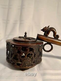 Fine Old Japanese Bronze Yatate Brush Holder And Inkwell For Calligraphy