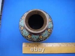 Fine Old Small JAPANESE CLOISONNE VASE-4 3/4 Inches Tall-Green Metallic Ground