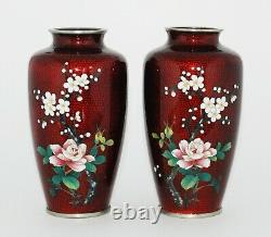 Fine PAIR of Japanese Translucent Cloisonne Vases by the Sato Workshop