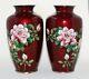 Fine PAIR of Japanese Translucent Red Cloisonne Vases Excellent Condition