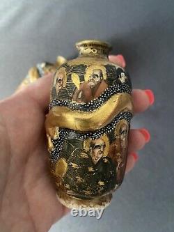 Fine Pair Antique Japanese Miniature Satsuma Vases Dragons Signed Perfect