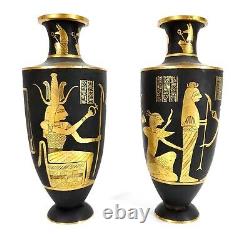 Fine Pair Japanese Komai Vases Egyptian Motif ISIS ANUBIS and other Deities