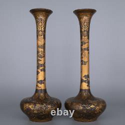 Fine Pair of Antique Japanese Bronze Vases by Takeuchi Chubei. Meiji Period