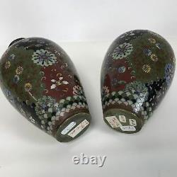 Fine Pair of Antique Japanese Meiji Period Cloisonne Vases 7.25