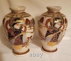 Fine Pair of Antique Japanese Satsuma Vases, Crackle Finish, Embossed, Gold Gilt