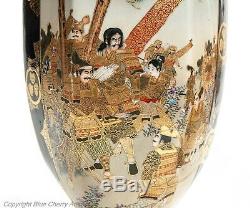 Fine Pair of Large Antique Meiji Japanese Satsuma Pottery Vases by Hattori