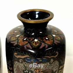 Fine Pair of Mirrored Image Antique Japanese Meiji Period Cloisonne Vase