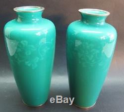 Fine Pair of SIGNED ANDO 8.5 Japanese Wireless Cloisonne Vases c. 1950s MINT