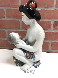 Fine Porcelain Antique Japanese Kutani Statue Geisha Naked Woman Pottery Signed