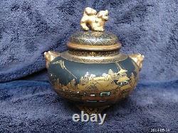 Fine Quality Antique Japanese Satsuma Pottery Signed Tripod Censer Koro Foo Dog