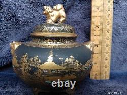 Fine Quality Antique Japanese Satsuma Pottery Signed Tripod Censer Koro Foo Dog