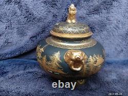 Fine Quality Antique Japanese Satsuma Pottery Signed Tripod Censer Koro Foo Dog