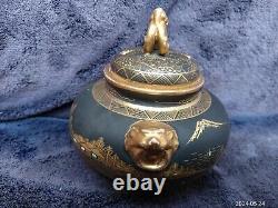 Fine Quality Antique Japanese Satsuma Pottery Signed Tripod Censer Koro Foo Dog