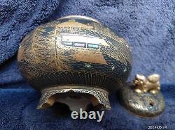 Fine Quality Antique Japanese Satsuma Pottery Signed Tripod Censer Koro Foo Dog