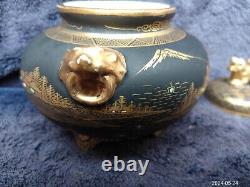 Fine Quality Antique Japanese Satsuma Pottery Signed Tripod Censer Koro Foo Dog