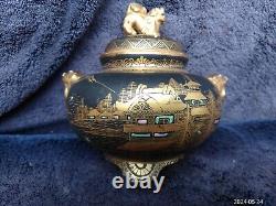 Fine Quality Antique Japanese Satsuma Pottery Signed Tripod Censer Koro Foo Dog