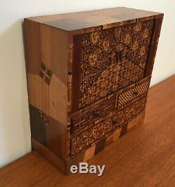 Fine Quality Antique Japanese Yosegi Zaiku Marquetry Jewellery Box Tambour Doors