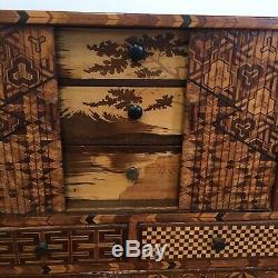 Fine Quality Antique Japanese Yosegi Zaiku Marquetry Jewellery Box Tambour Doors