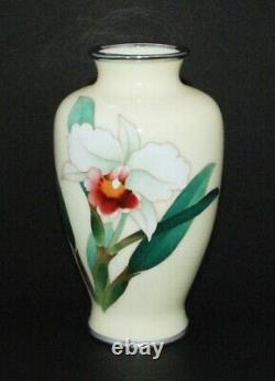 Fine Quality Japanese Cloisonne Enamel Vase with Orchid Ando Workshop