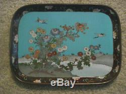 Fine Quality Japanese Cloisonne Tray, Meiji Period, Flowers, Birds, Meiji Period