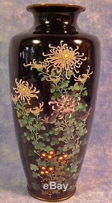Fine Rare Antique Silver Wire Japanese Meiji Cloisonne Chrysanthemum 21cm Vase