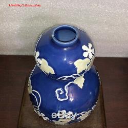 Fine & Rare Japanese 19thC Hirado Blue Enamel Porcelain Double Gourd Bottle Vase