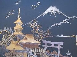 Fine Signed Japanese Amita Damascene Shakudo Mt. Fuji Plaque MID 20th Century