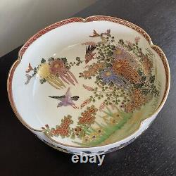 Fine Vintage Antique Japanese Artist SIGNED Satsuma Bowl Flowers Birds Art WOW