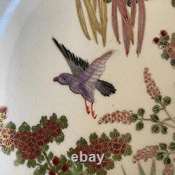 Fine Vintage Antique Japanese Artist SIGNED Satsuma Bowl Flowers Birds Art WOW