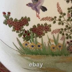 Fine Vintage Antique Japanese Artist SIGNED Satsuma Bowl Flowers Birds Art WOW