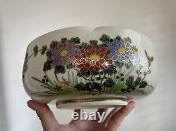 Fine Vintage Antique Japanese Artist SIGNED Satsuma Bowl Flowers Birds Art WOW