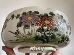 Fine Vintage Antique Japanese Artist SIGNED Satsuma Bowl Flowers Birds Art WOW